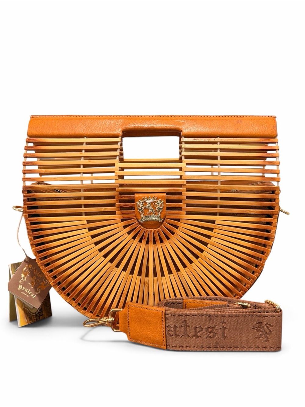 Pratesi Firenze Ventaglio Bamboo Slatted Handbag & Crossbody  NWT Vacation Bag